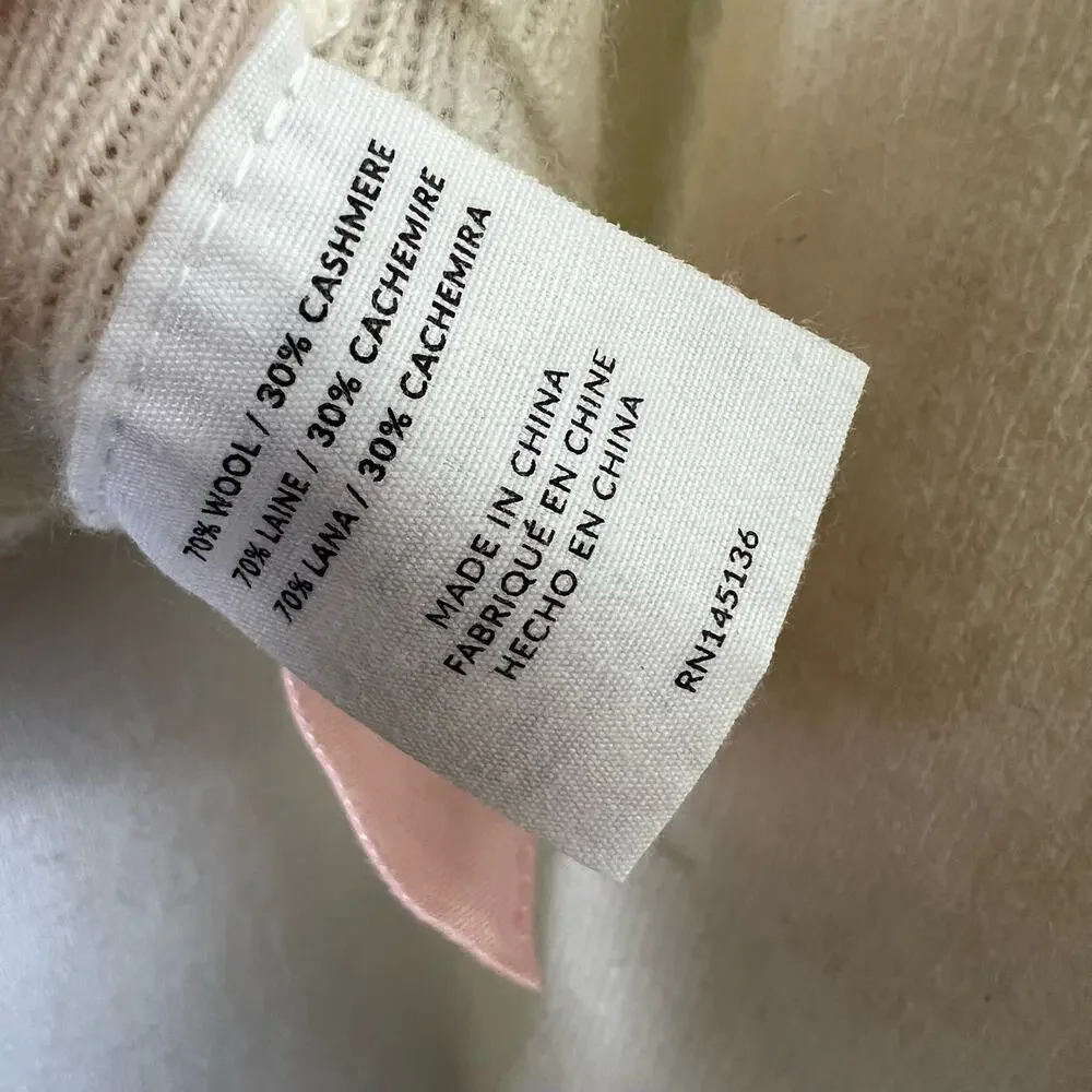 NAADAM Wool & Cashmere Sweater Cardigan Small Cream Ribbed Knit Button Front